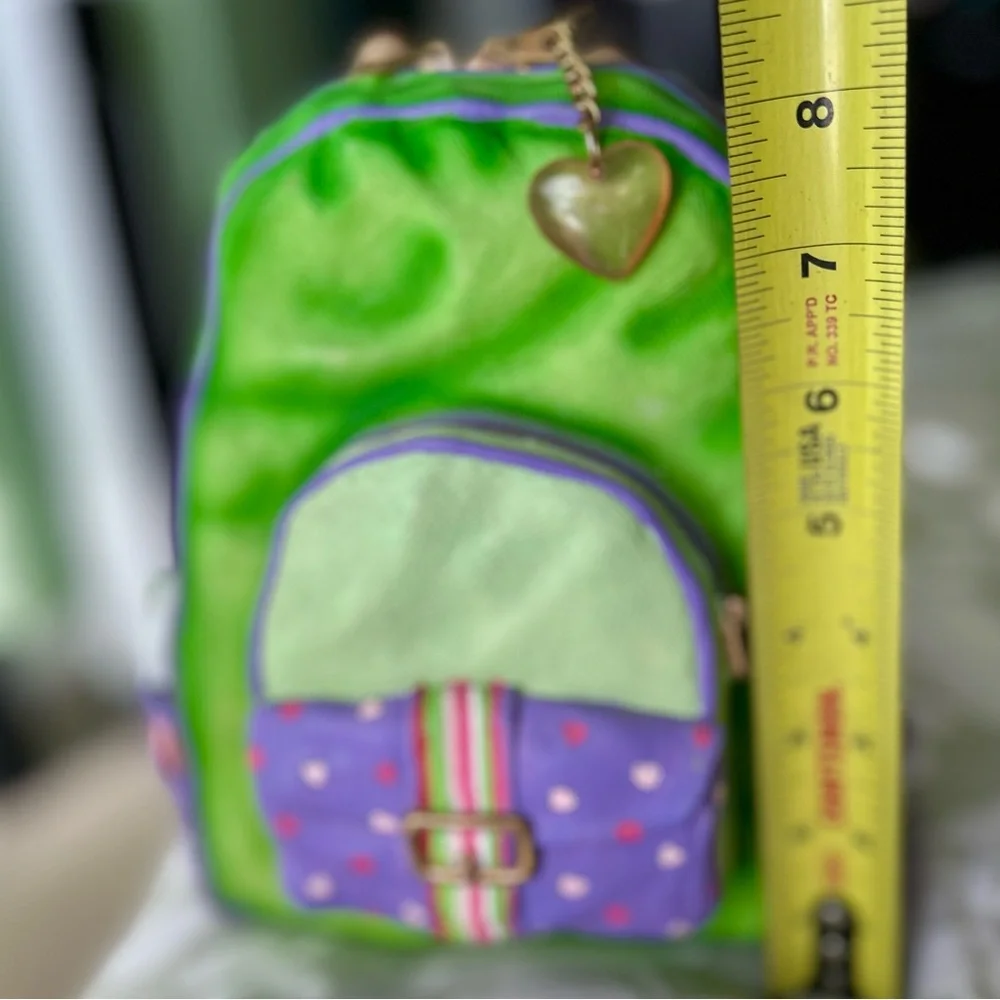 VTG Vibrant Green & Purple Rustic 3D Textured Backpack Bag Piggy Bank Accent